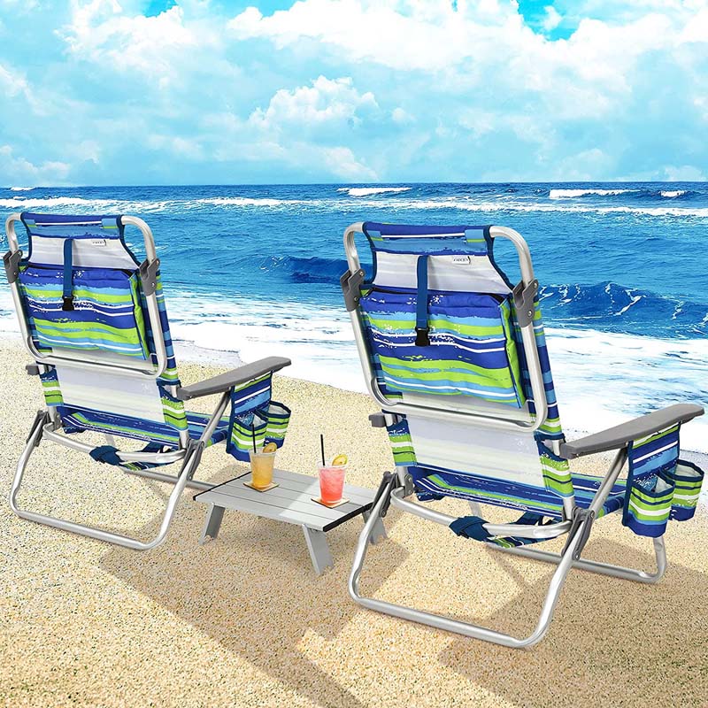 2 Pack 5 Position Outdoor Folding Backpack Beach Chair Amp Table Set Patio Lawn Camping Chair Beach Sling Chair - High Quality Set For Everyday Use