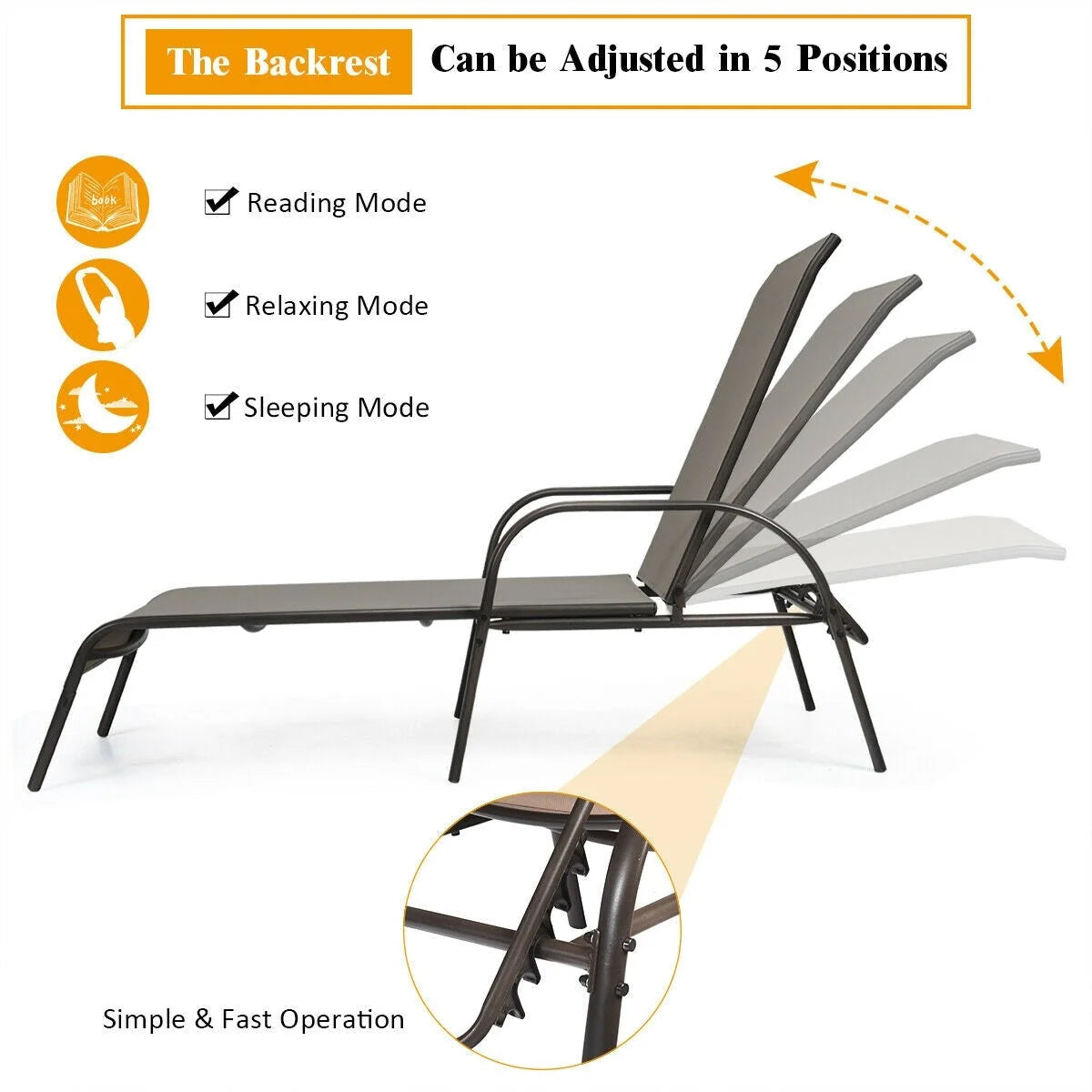 2 Pcs 5 Position Fabric Folding Outdoor Chaise Lounge Chairs Lightweight Pool Chairs Patio Lawn Recliner Sun Lounger - Comfortable And Ergonomic Design