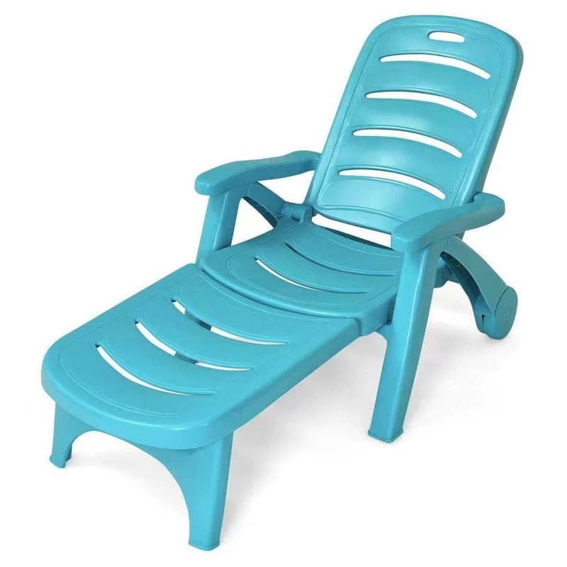 Rolling Folding Plastic Pool Lounge Chair With Armrests 5 Position Outdoor Sun Lounger Patio Deck Chair Beach Chair - Comfortable And Ergonomic Design