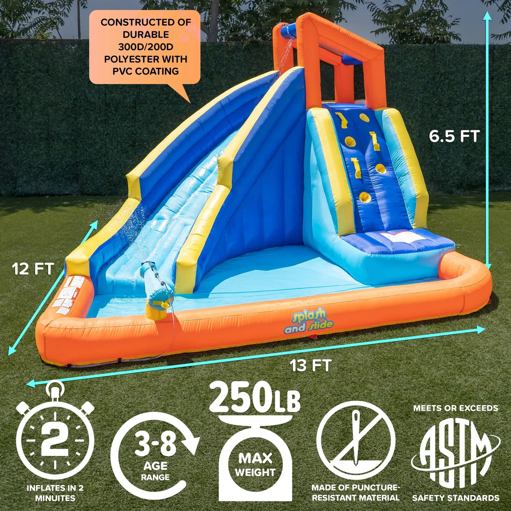Sportspower�?Big Wave II Inflatable Water Slide with Climbing Wall & Splash Pool, Ages 3-8, Heavy Duty, ASTM Certified, Lifetime Warranty on Included Blower