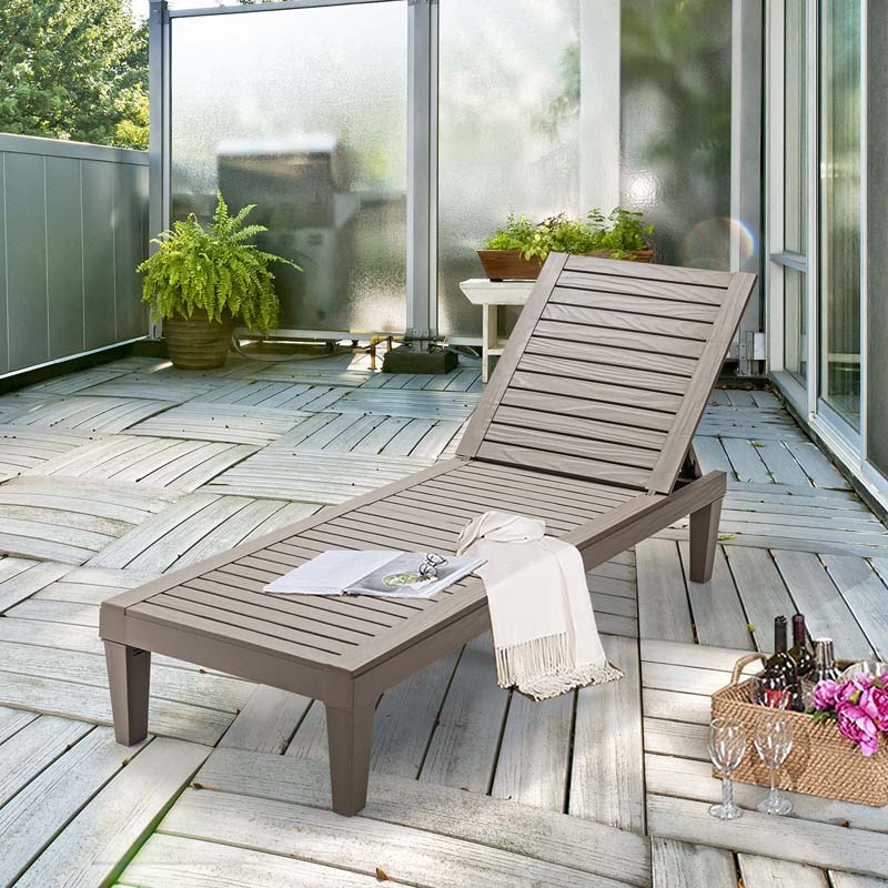 Outdoor Chaise Lounge Chair Patio Recliner Adjustable With 5 Positions Wood Texture Design Waterproof Easy To Assemble - Comfortable And Ergonomic Design