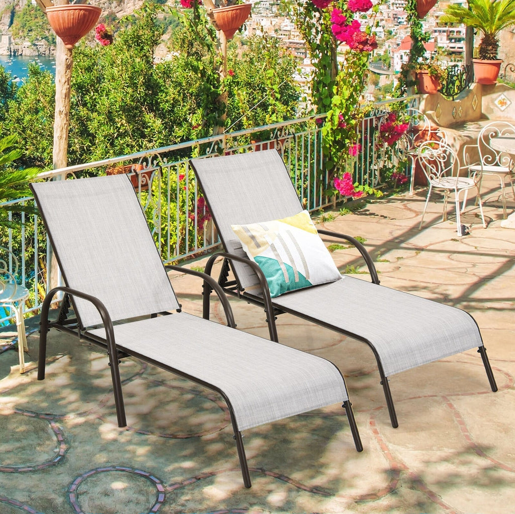2 Pcs 5 Position Fabric Folding Outdoor Chaise Lounge Chairs Lightweight Pool Chairs Patio Lawn Recliner Sun Lounger - Comfortable And Ergonomic Design