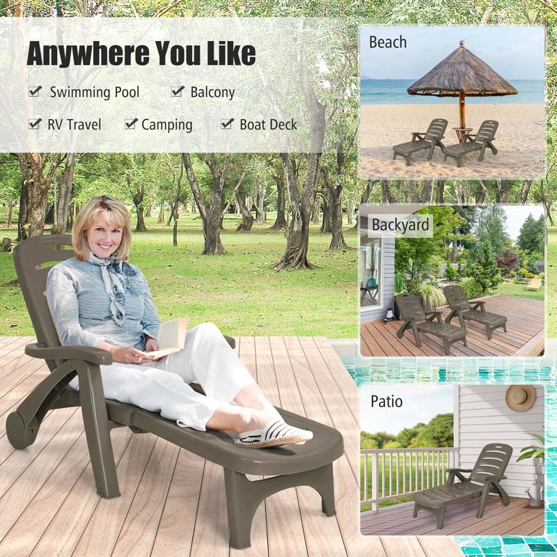 Rolling Folding Plastic Pool Lounge Chair With Armrests 5 Position Outdoor Sun Lounger Patio Deck Chair Beach Chair - Comfortable And Ergonomic Design