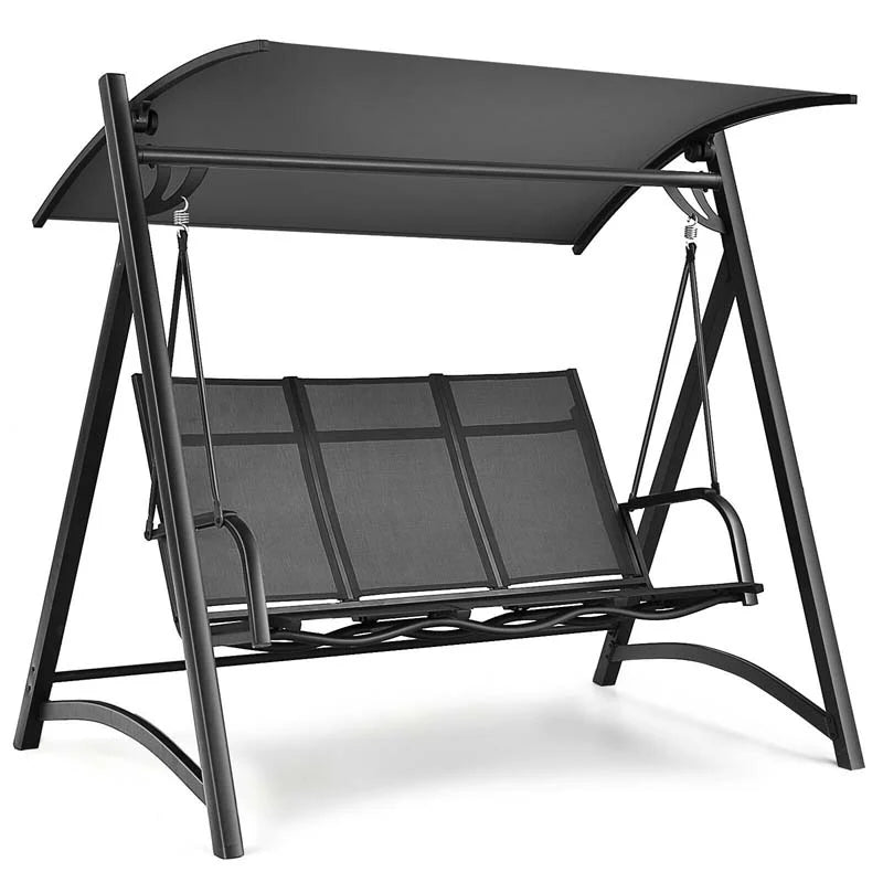 3 Person Anti Rust Aluminum Outdoor Patio Porch Swing Chair Bench Glider With Adjustable Canopy - Comfortable And Ergonomic Design