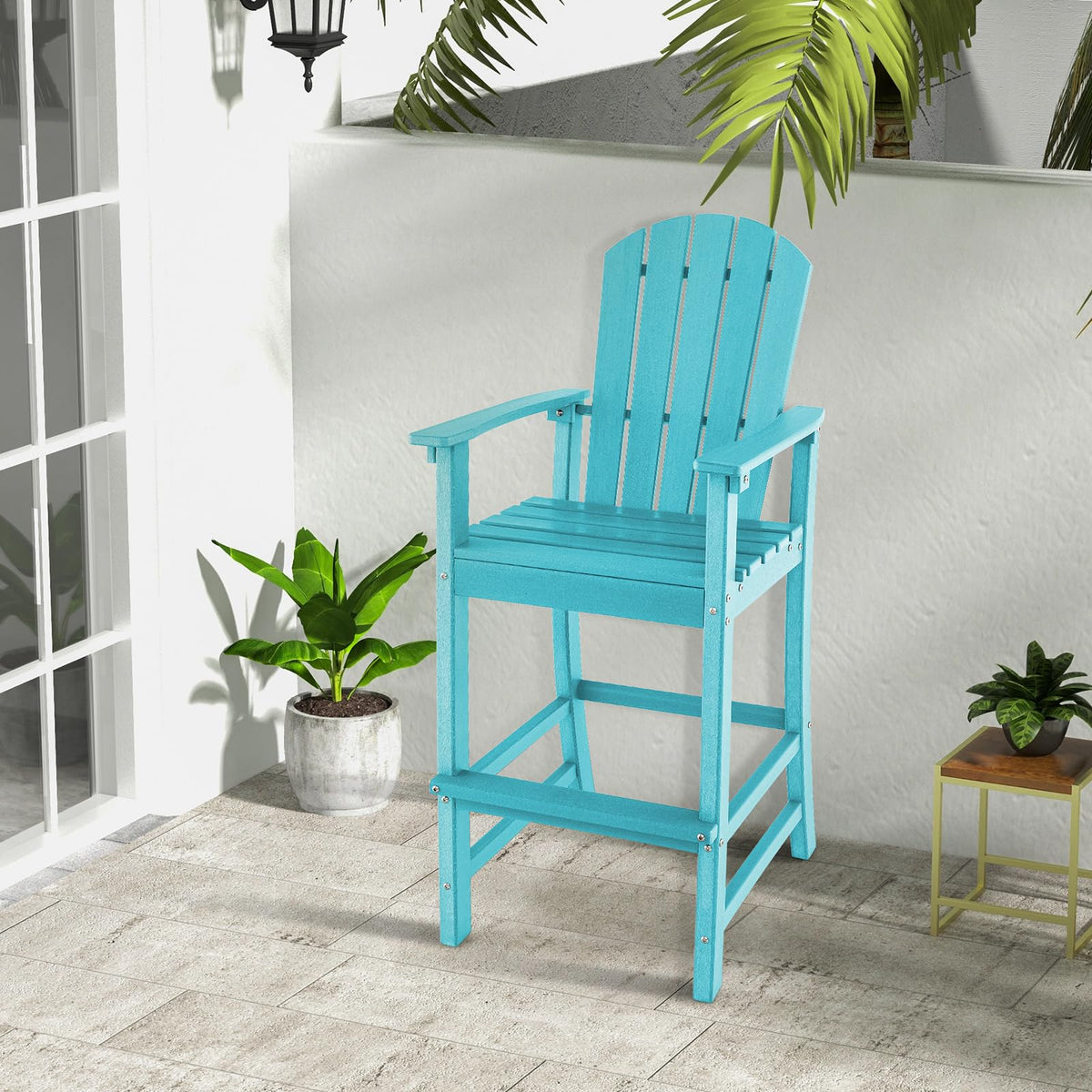 Outdoor Hdpe Tall Adirondack Chairs With Armrests Amp Footrest 30Quot Counter Height Bar Stools For Garden Backyard - Comfortable And Ergonomic Design