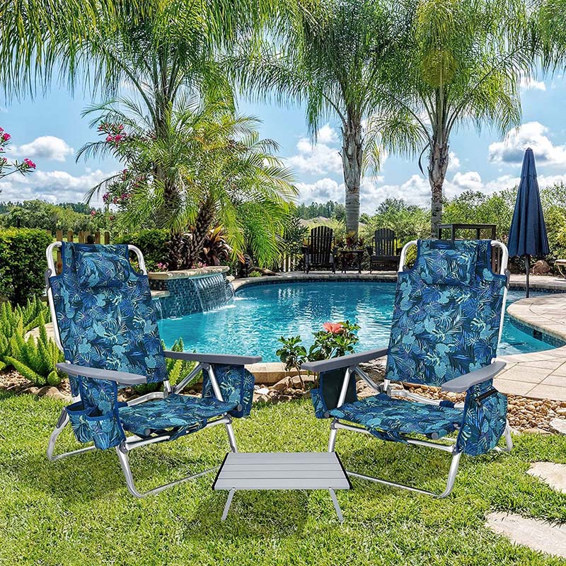 2 Pack 5 Position Outdoor Folding Backpack Beach Chair Amp Table Set Patio Lawn Camping Chair Beach Sling Chair - High Quality Set For Everyday Use