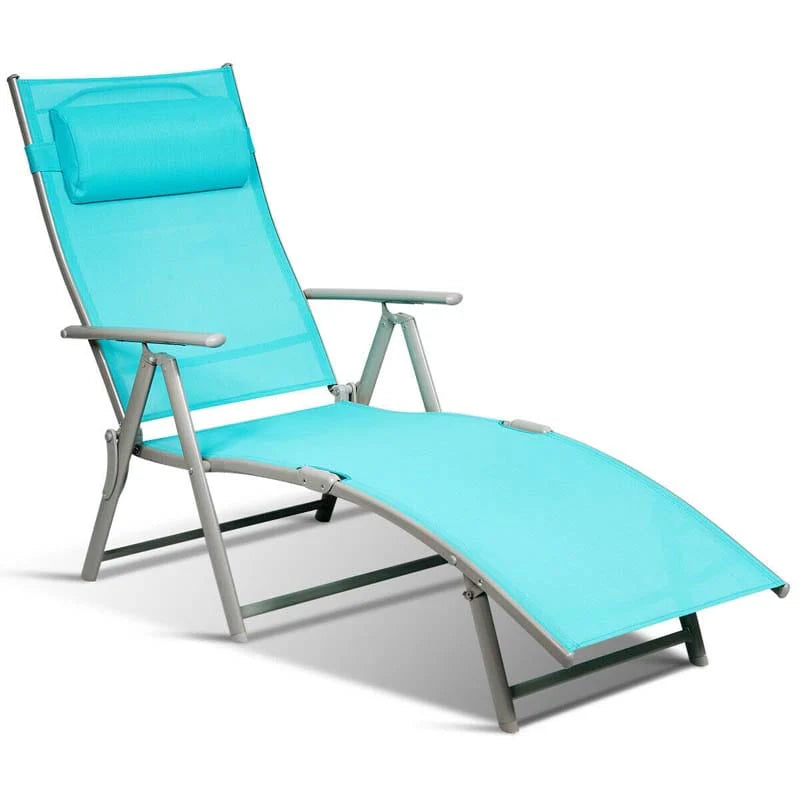 7 Position Folding Outdoor Chaise Lounge Chair Lightweight Patio Pool Chair Sun Lounger With Cushion Amp Pillow - Comfortable And Ergonomic Design