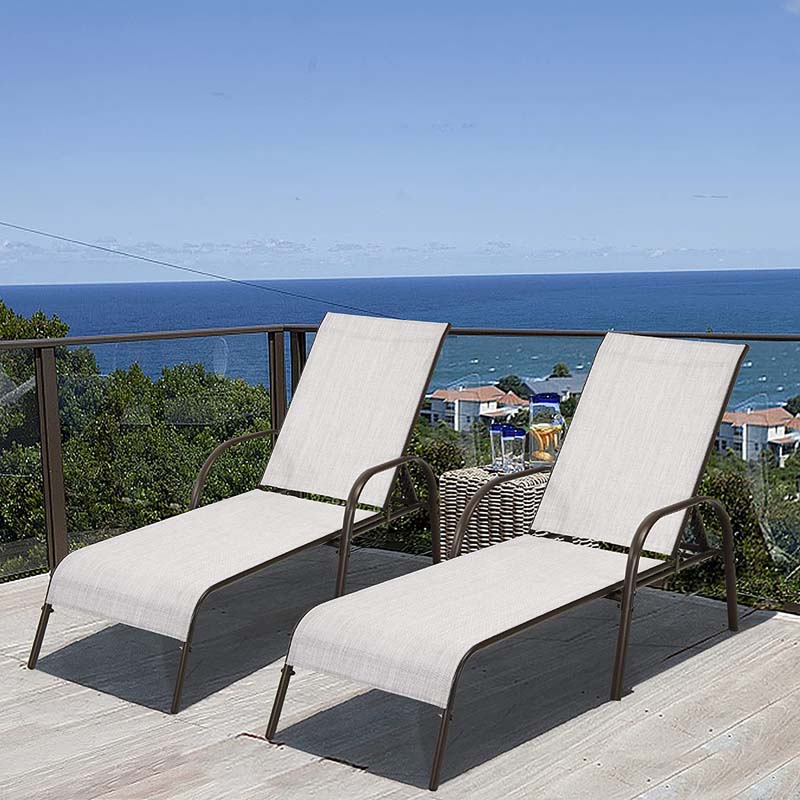 2 Pcs 5 Position Fabric Folding Outdoor Chaise Lounge Chairs Lightweight Pool Chairs Patio Lawn Recliner Sun Lounger - Comfortable And Ergonomic Design