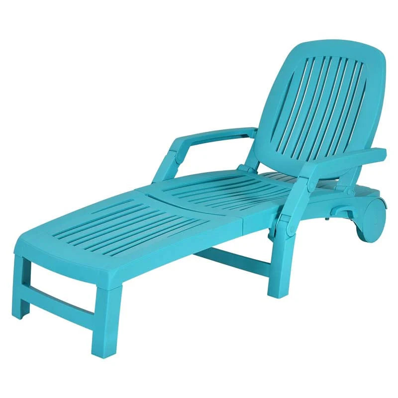 Weatherproof Folding Sun Lounger With Wheels 6 Position Plastic Outdoor Chaise Lounge Chair For Pool Beach Lawn - Comfortable And Ergonomic Design