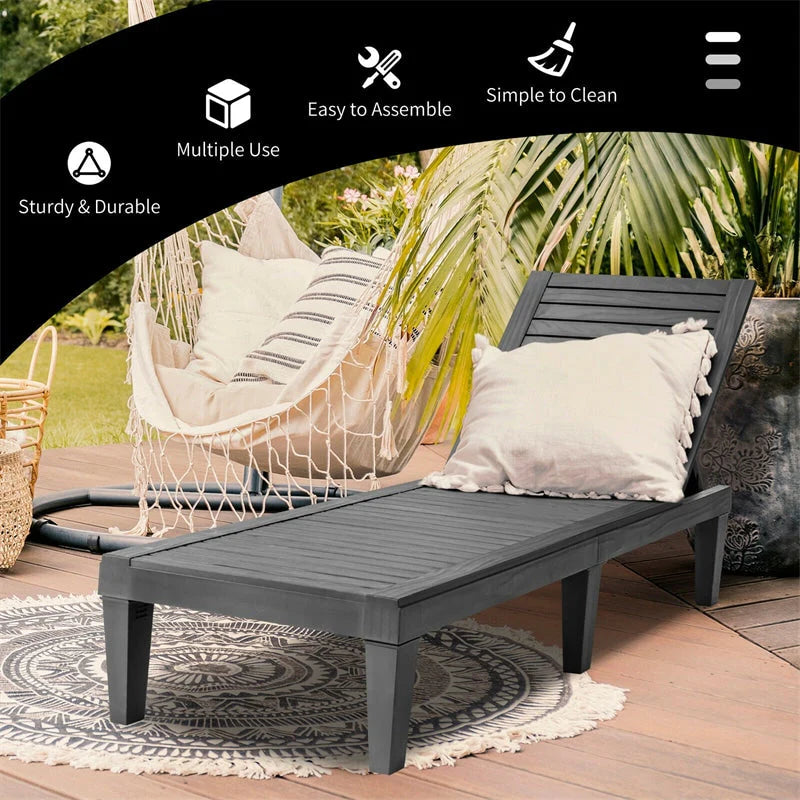 Outdoor Chaise Lounge Chair Patio Recliner Adjustable With 5 Positions Wood Texture Design Waterproof Easy To Assemble - Comfortable And Ergonomic Design