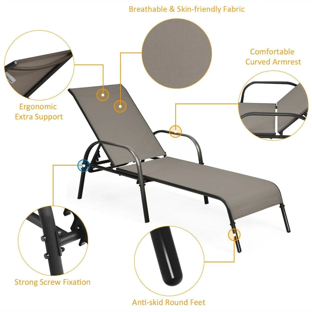 2 Pcs 5 Position Fabric Folding Outdoor Chaise Lounge Chairs Lightweight Pool Chairs Patio Lawn Recliner Sun Lounger - Comfortable And Ergonomic Design