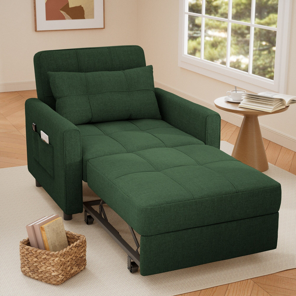 3-in-1 Adjustable Sleeper Sofa Bed, Pull Out Chair Sofa, Convertible Folding Bed for Living Room