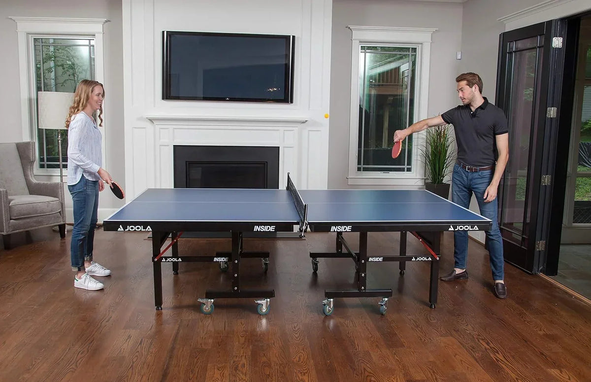 JOOLA Inside Professional MDF Indoor Ping Pong Table with Quick Clamp Table Tennis Net and Post Set - 10 Minute Easy Assembly - Tournament Quality - Foldable with Single Player Playback Mode