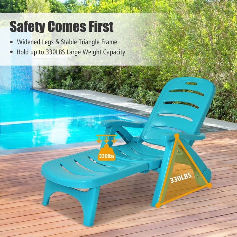 Rolling Folding Plastic Pool Lounge Chair With Armrests 5 Position Outdoor Sun Lounger Patio Deck Chair Beach Chair - Comfortable And Ergonomic Design