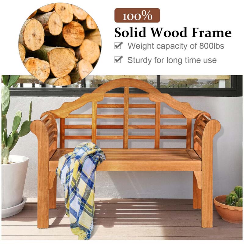 4 Ft Folding Outdoor Bench For Park Garden 2 Person Eucalyptus Wood Bench Loveseat Chair - Comfortable And Ergonomic Design