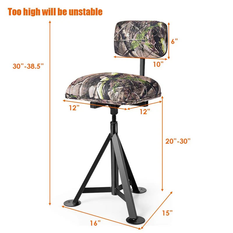 360Deg Camo Swivel Hunting Chair For Outdoor Activities Height Adjustable Tripod Blind Stool Chair With Detachable Backrest Padded Seat - Comfortable And Ergonomic Design