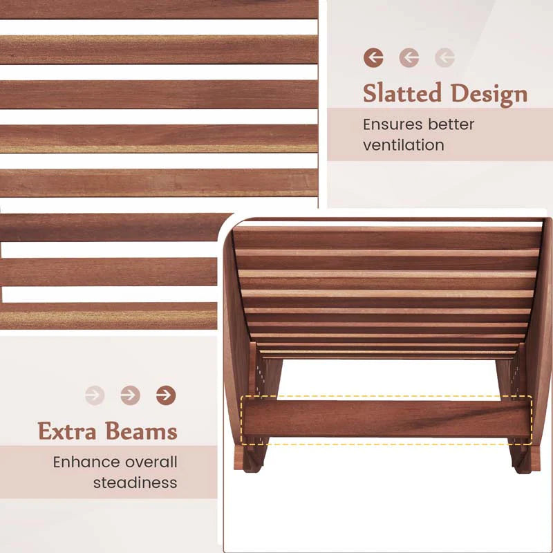 Acacia Wood Outdoor Patio Rocking Chair With Widened Slatted Seat Amp High Back Porch Rocker Sun Lounger For Backyard Garden - Comfortable And Ergonomic Design