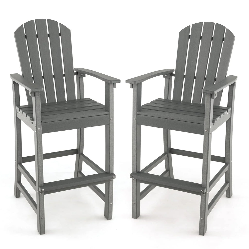 Outdoor Hdpe Tall Adirondack Chairs With Armrests Amp Footrest 30Quot Counter Height Bar Stools For Garden Backyard - Comfortable And Ergonomic Design