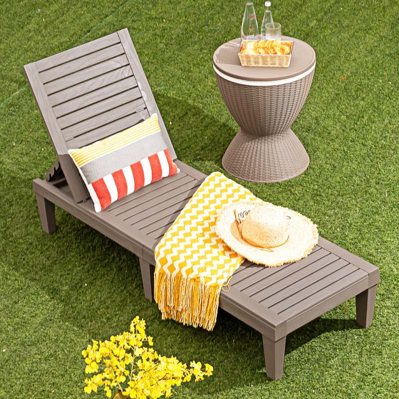 Outdoor Chaise Lounge Chair Patio Recliner Adjustable With 5 Positions Wood Texture Design Waterproof Easy To Assemble - Comfortable And Ergonomic Design