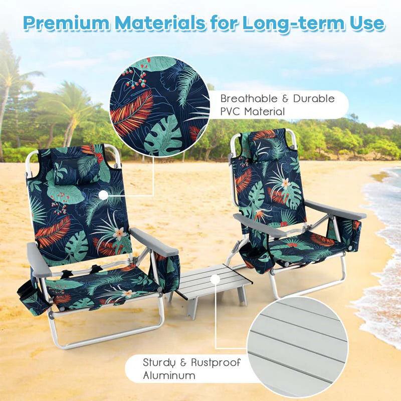 2 Pack 5 Position Outdoor Folding Backpack Beach Chair Amp Table Set Patio Lawn Camping Chair Beach Sling Chair - High Quality Set For Everyday Use