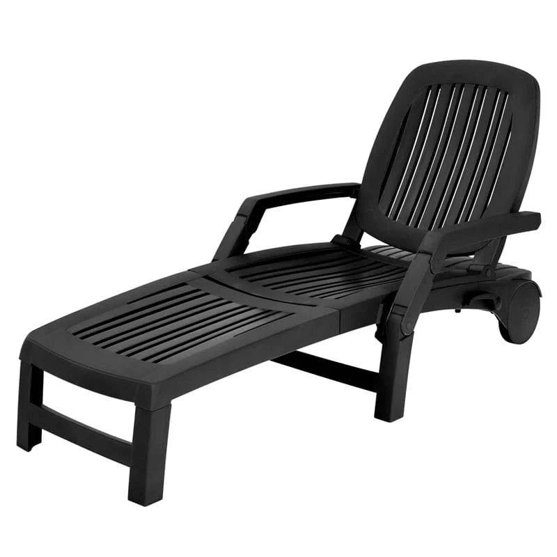 Weatherproof Folding Sun Lounger With Wheels 6 Position Plastic Outdoor Chaise Lounge Chair For Pool Beach Lawn - Comfortable And Ergonomic Design