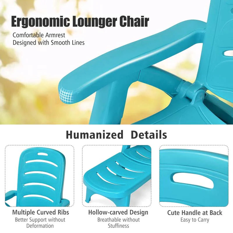 Rolling Folding Plastic Pool Lounge Chair With Armrests 5 Position Outdoor Sun Lounger Patio Deck Chair Beach Chair - Comfortable And Ergonomic Design