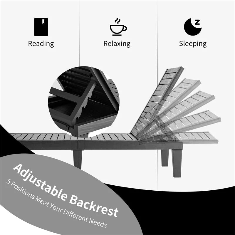 Outdoor Chaise Lounge Chair Patio Recliner Adjustable With 5 Positions Wood Texture Design Waterproof Easy To Assemble - Comfortable And Ergonomic Design