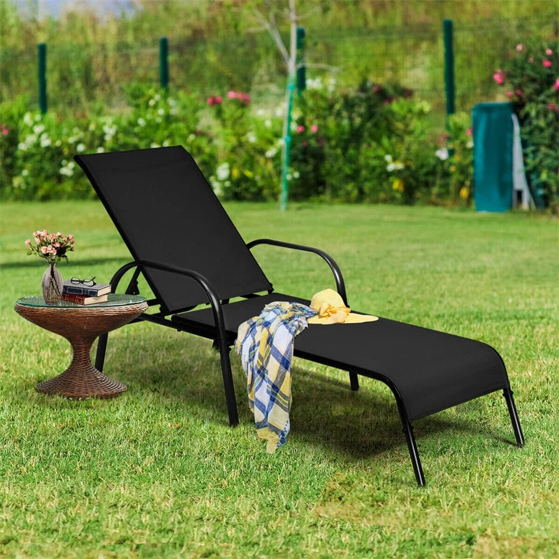 2 Pcs 5 Position Fabric Folding Outdoor Chaise Lounge Chairs Lightweight Pool Chairs Patio Lawn Recliner Sun Lounger - Comfortable And Ergonomic Design