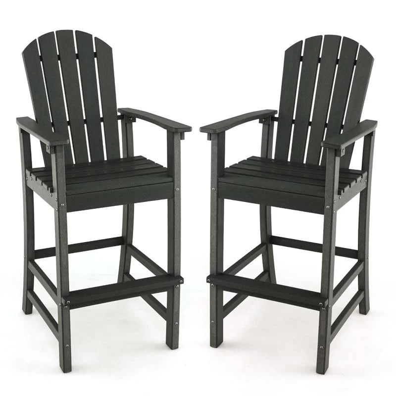 Outdoor Hdpe Tall Adirondack Chairs With Armrests Amp Footrest 30Quot Counter Height Bar Stools For Garden Backyard - Comfortable And Ergonomic Design