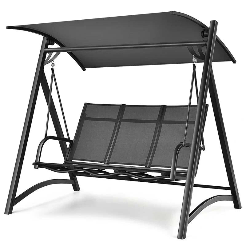 3 Person Anti Rust Aluminum Outdoor Patio Porch Swing Chair Bench Glider With Adjustable Canopy - Comfortable And Ergonomic Design