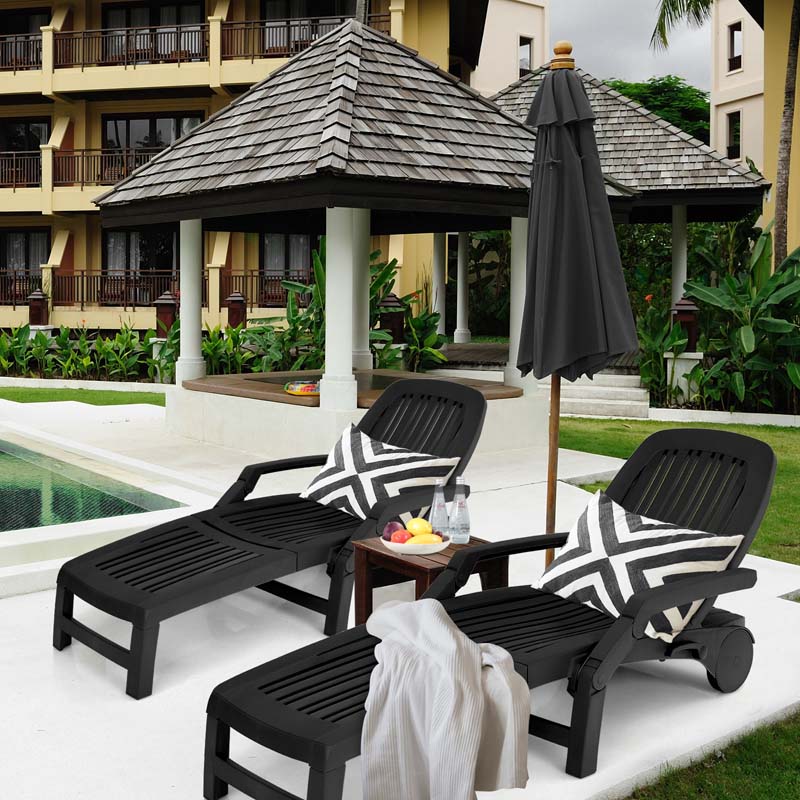 Weatherproof Folding Sun Lounger With Wheels 6 Position Plastic Outdoor Chaise Lounge Chair For Pool Beach Lawn - Comfortable And Ergonomic Design