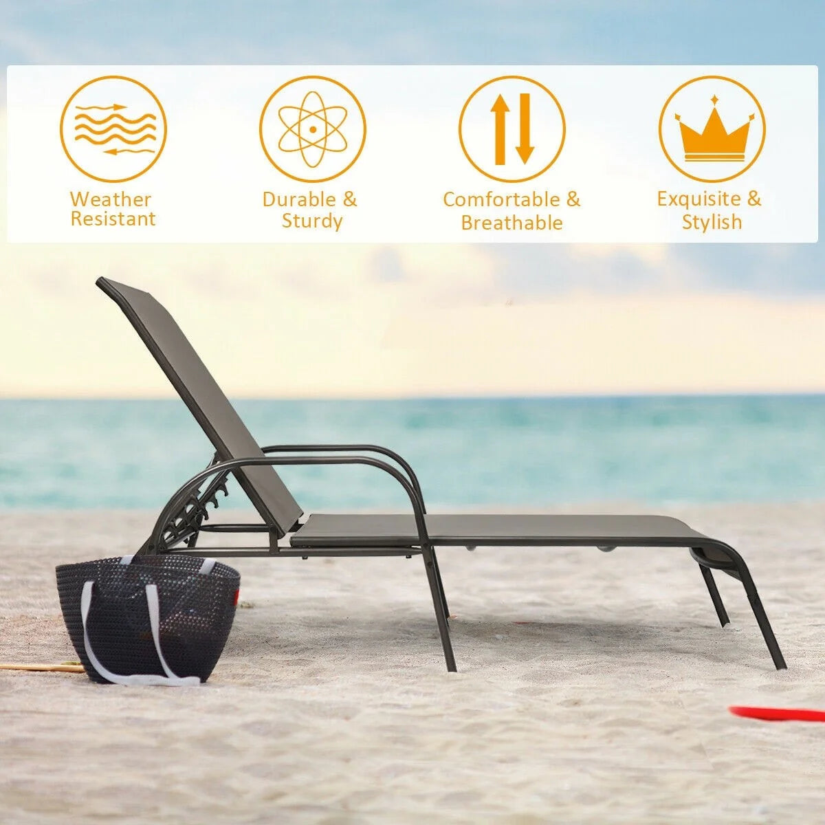 2 Pcs 5 Position Fabric Folding Outdoor Chaise Lounge Chairs Lightweight Pool Chairs Patio Lawn Recliner Sun Lounger - Comfortable And Ergonomic Design