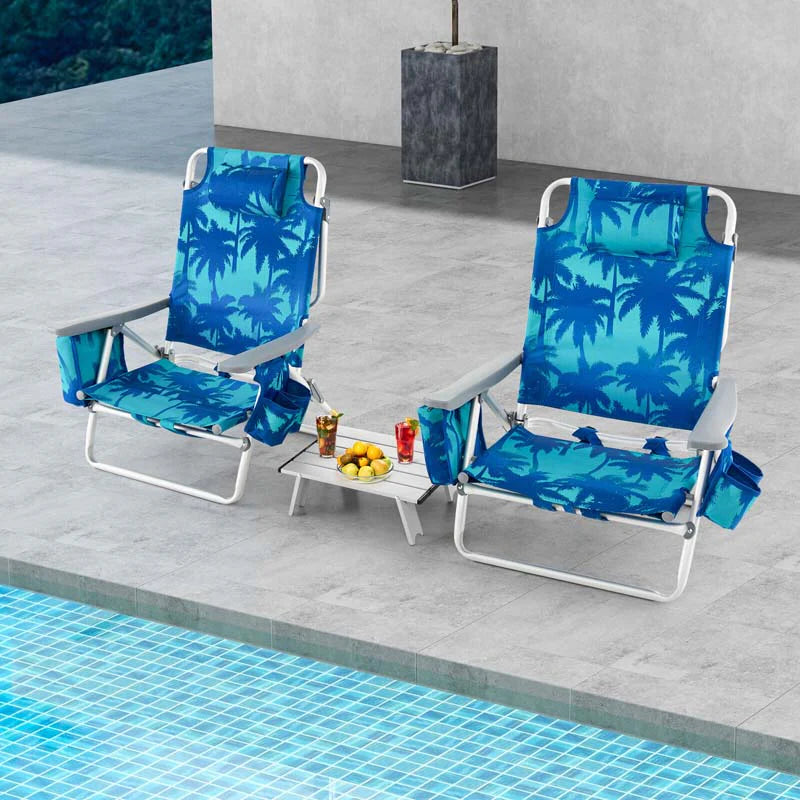 2 Pack 5 Position Outdoor Folding Backpack Beach Chair Amp Table Set Patio Lawn Camping Chair Beach Sling Chair - High Quality Set For Everyday Use