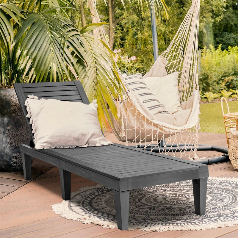 Outdoor Chaise Lounge Chair Patio Recliner Adjustable With 5 Positions Wood Texture Design Waterproof Easy To Assemble - Comfortable And Ergonomic Design