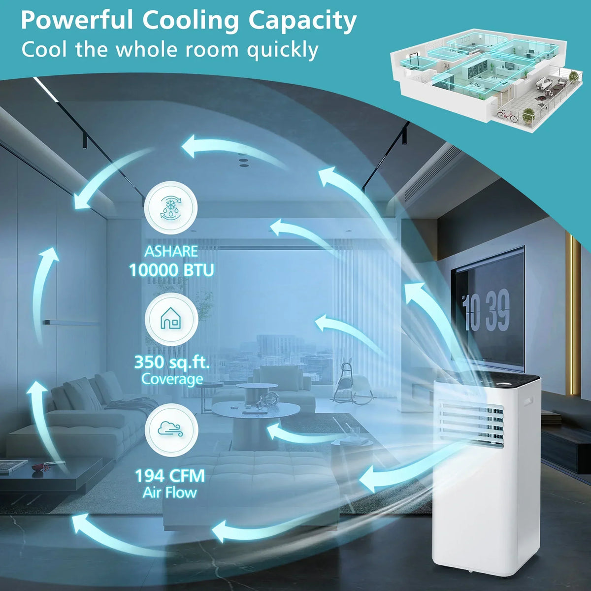 10000 BTU Portable Air Conditioner 3-in-1 Air Cooler with Fan Dehum Sleep Mode