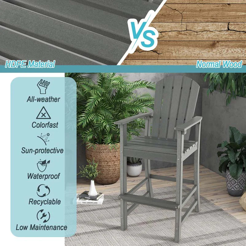Outdoor Hdpe Tall Adirondack Chairs With Armrests Amp Footrest 30Quot Counter Height Bar Stools For Garden Backyard - Comfortable And Ergonomic Design