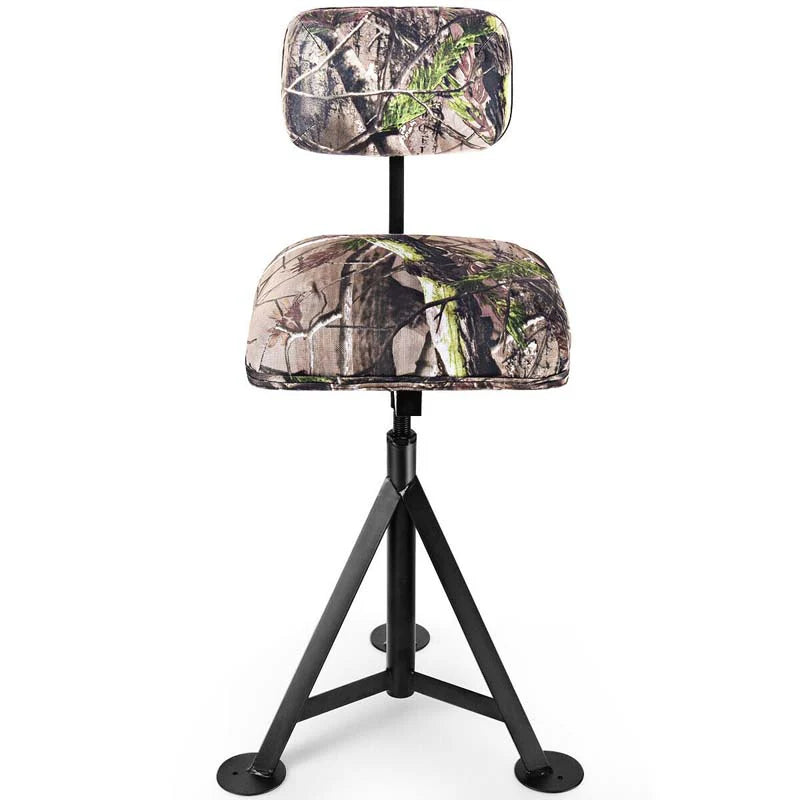 360Deg Camo Swivel Hunting Chair For Outdoor Activities Height Adjustable Tripod Blind Stool Chair With Detachable Backrest Padded Seat - Comfortable And Ergonomic Design