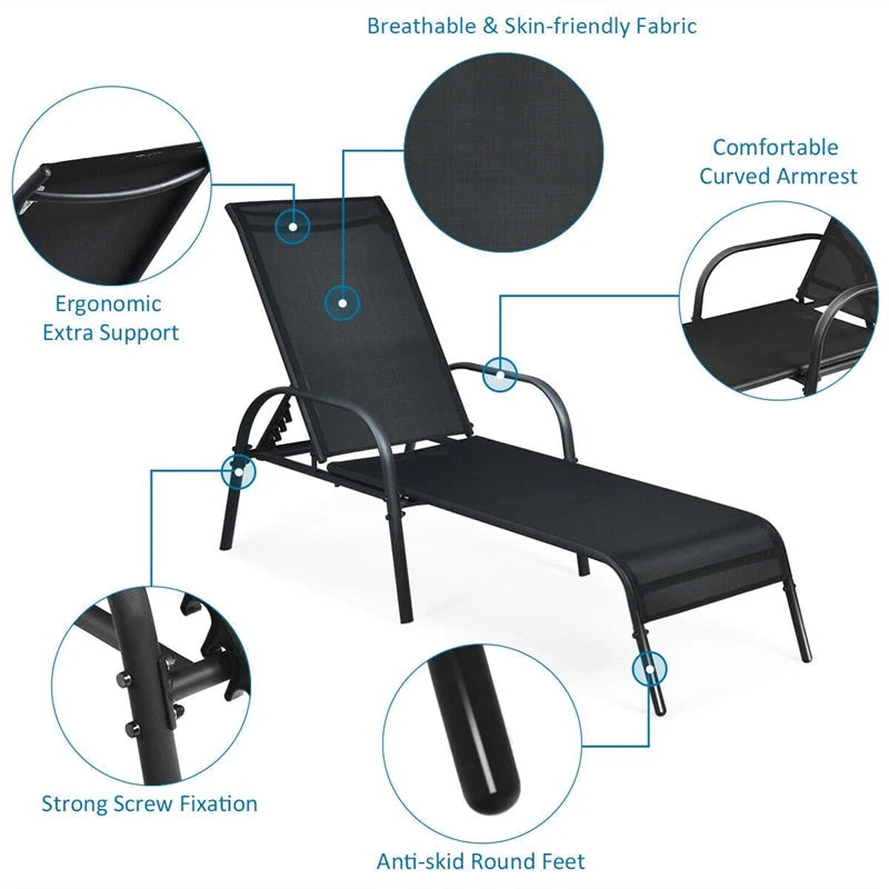 2 Pcs 5 Position Fabric Folding Outdoor Chaise Lounge Chairs Lightweight Pool Chairs Patio Lawn Recliner Sun Lounger - Comfortable And Ergonomic Design