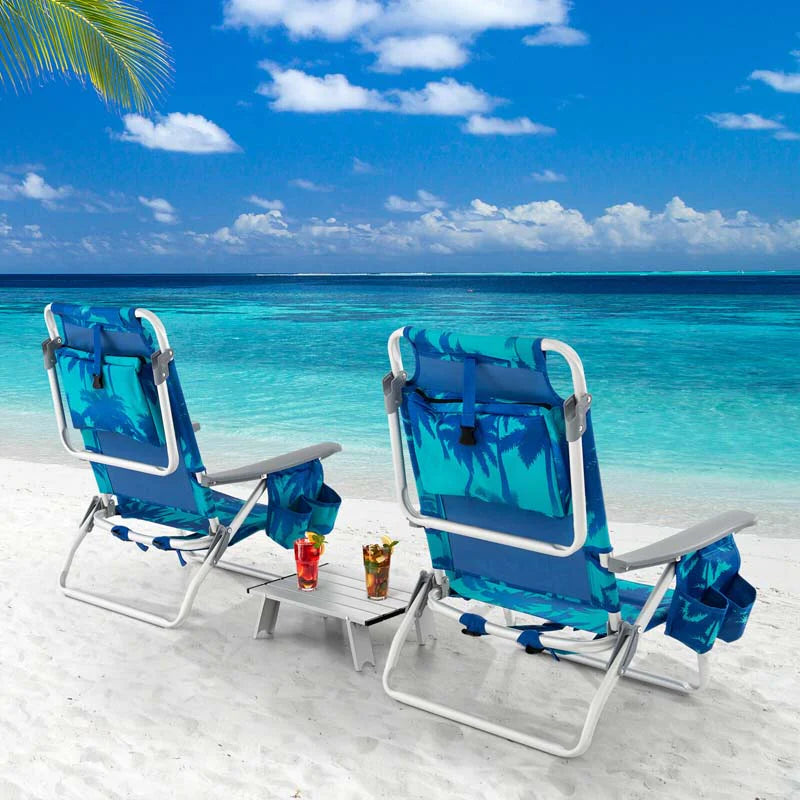 2 Pack 5 Position Outdoor Folding Backpack Beach Chair Amp Table Set Patio Lawn Camping Chair Beach Sling Chair - High Quality Set For Everyday Use