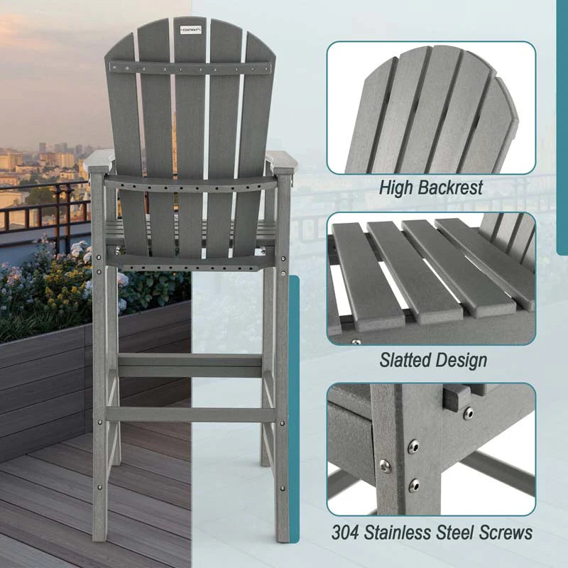 Outdoor Hdpe Tall Adirondack Chairs With Armrests Amp Footrest 30Quot Counter Height Bar Stools For Garden Backyard - Comfortable And Ergonomic Design