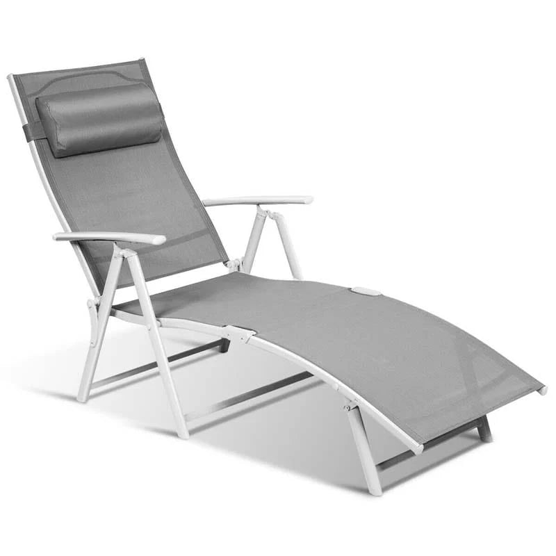 7 Position Folding Outdoor Chaise Lounge Chair Lightweight Patio Pool Chair Sun Lounger With Cushion Amp Pillow - Comfortable And Ergonomic Design