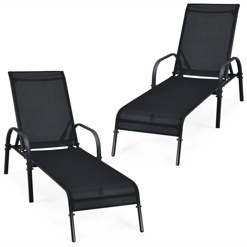 2 Pcs 5 Position Fabric Folding Outdoor Chaise Lounge Chairs Lightweight Pool Chairs Patio Lawn Recliner Sun Lounger - Comfortable And Ergonomic Design