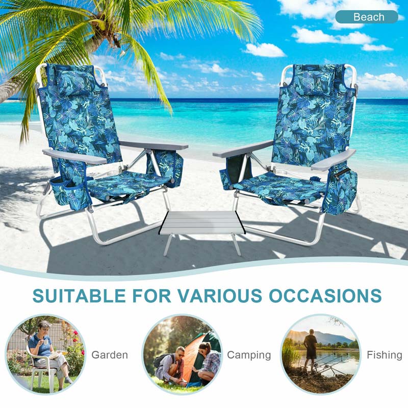 2 Pack 5 Position Outdoor Folding Backpack Beach Chair Amp Table Set Patio Lawn Camping Chair Beach Sling Chair - High Quality Set For Everyday Use