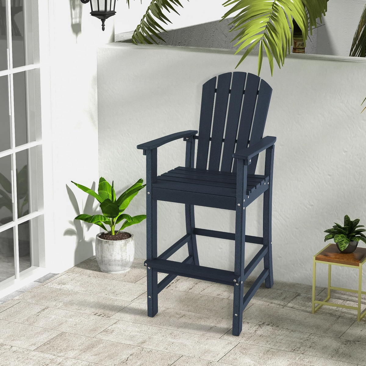 Outdoor Hdpe Tall Adirondack Chairs With Armrests Amp Footrest 30Quot Counter Height Bar Stools For Garden Backyard - Comfortable And Ergonomic Design