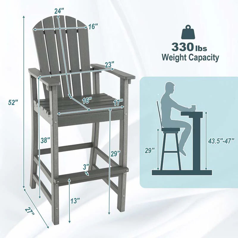 Outdoor Hdpe Tall Adirondack Chairs With Armrests Amp Footrest 30Quot Counter Height Bar Stools For Garden Backyard - Comfortable And Ergonomic Design