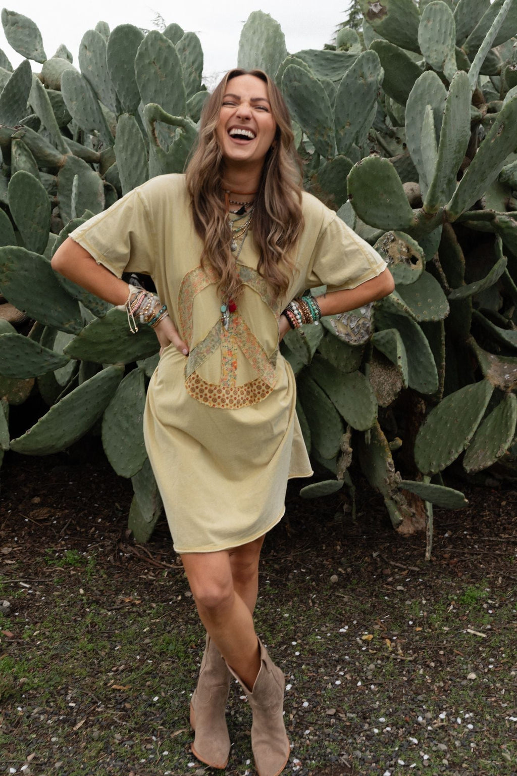 Retro Peace Tunic - Mustard