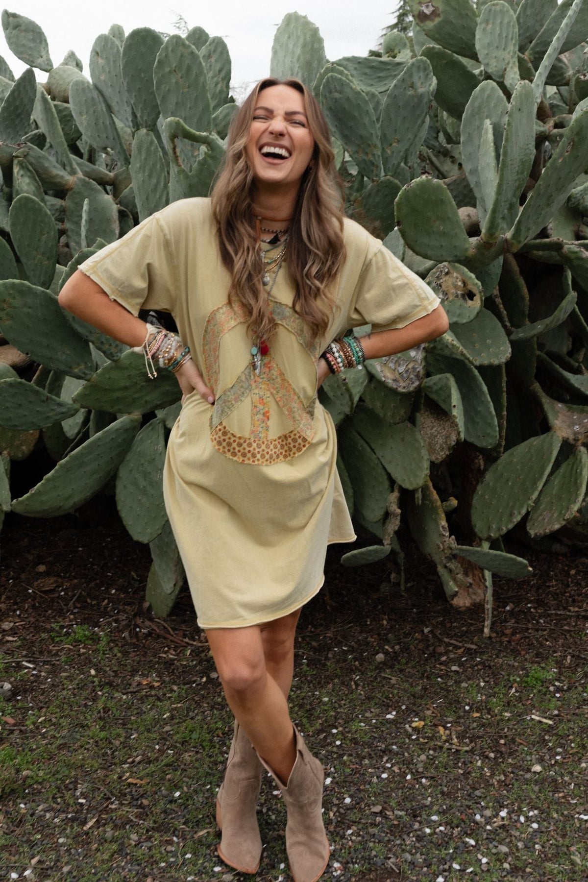 Retro Peace Tunic - Mustard