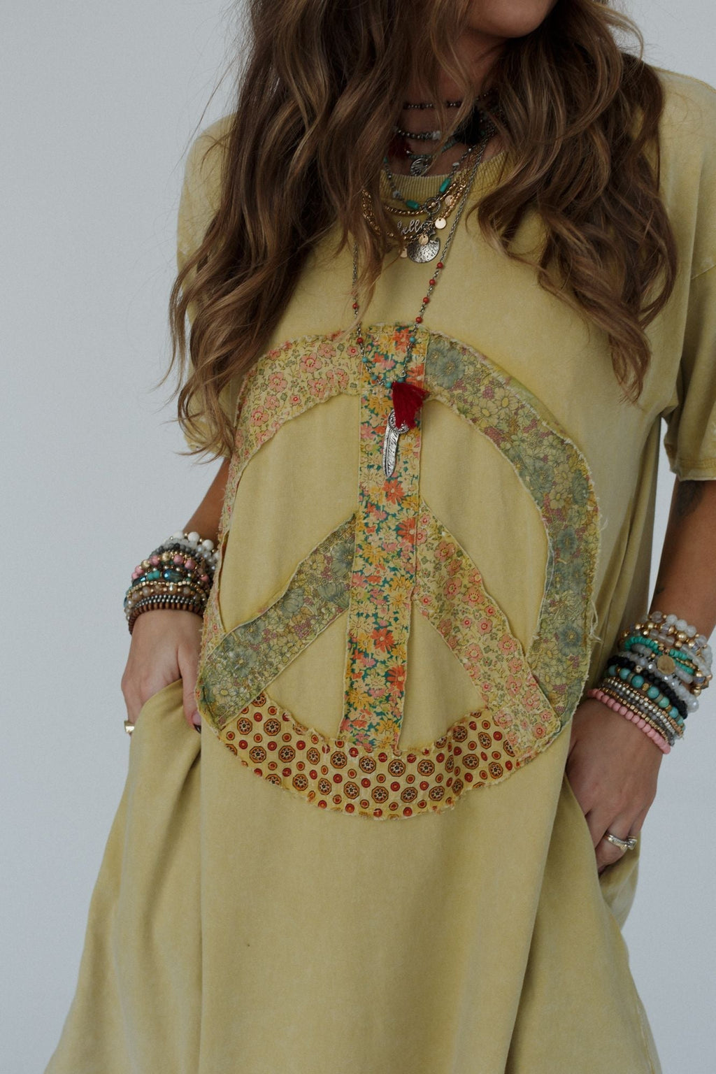 Retro Peace Tunic - Mustard
