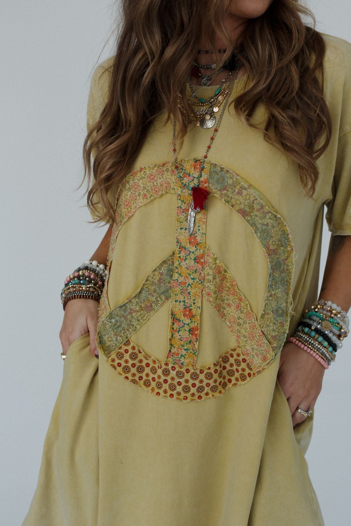 Retro Peace Tunic - Mustard