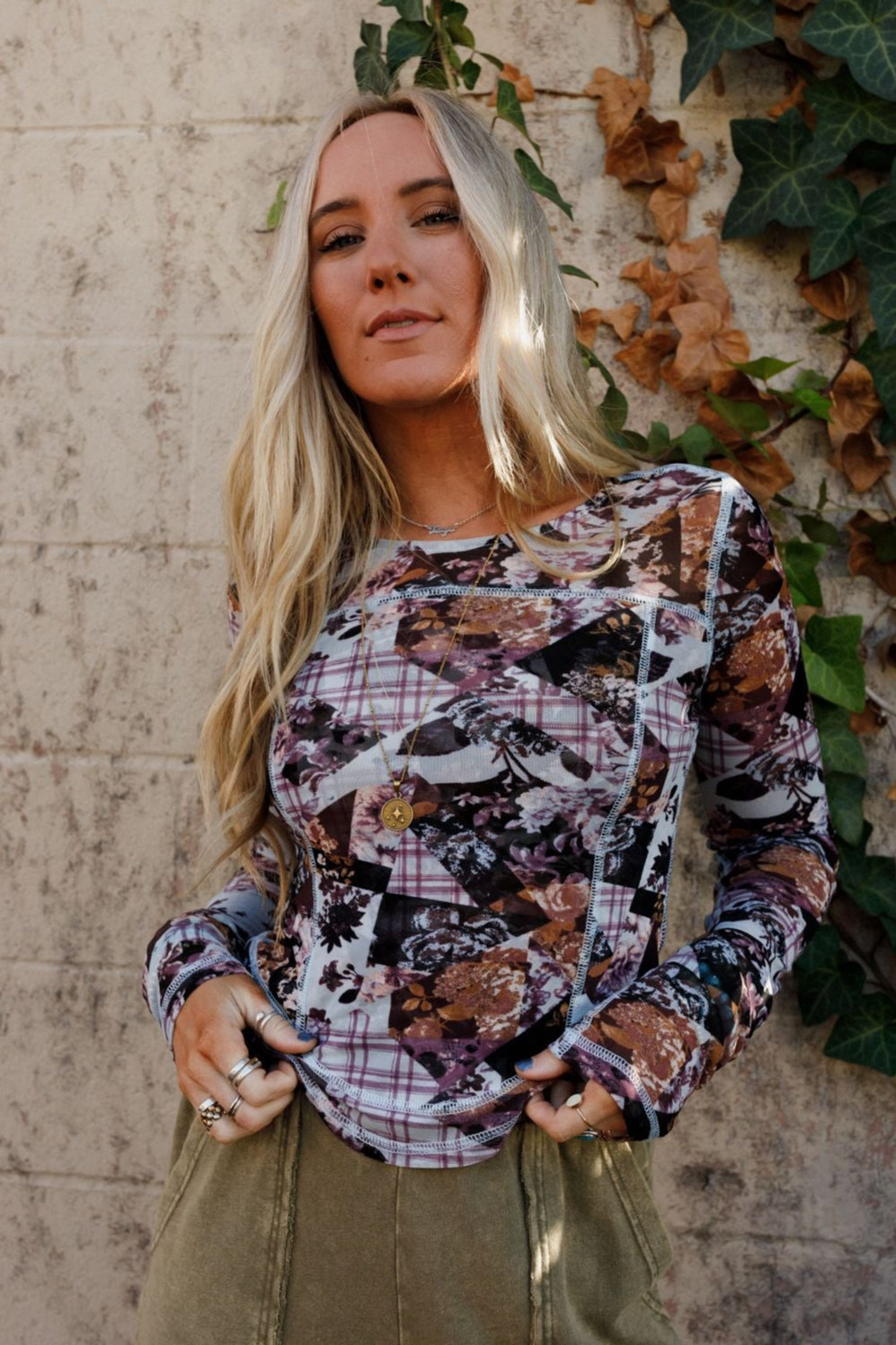 Ottilia Chic Floral Mesh Top - Purple Multi